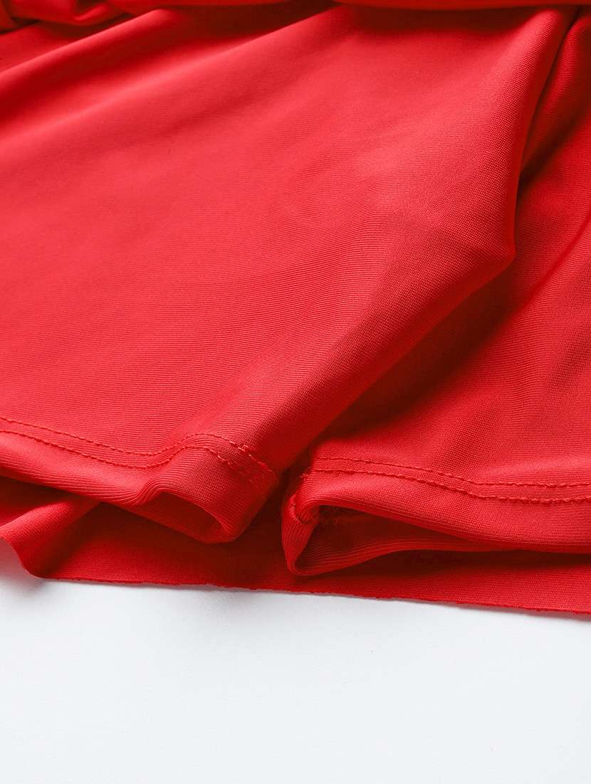 women red solid shoulder strap ruffled swimsuit - 22012834 -  Standard Image - 5