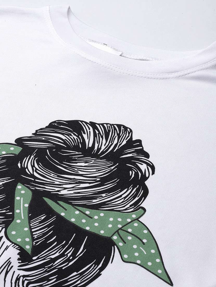 women white printed short sleeve regular top - 22012836 -  Standard Image - 3