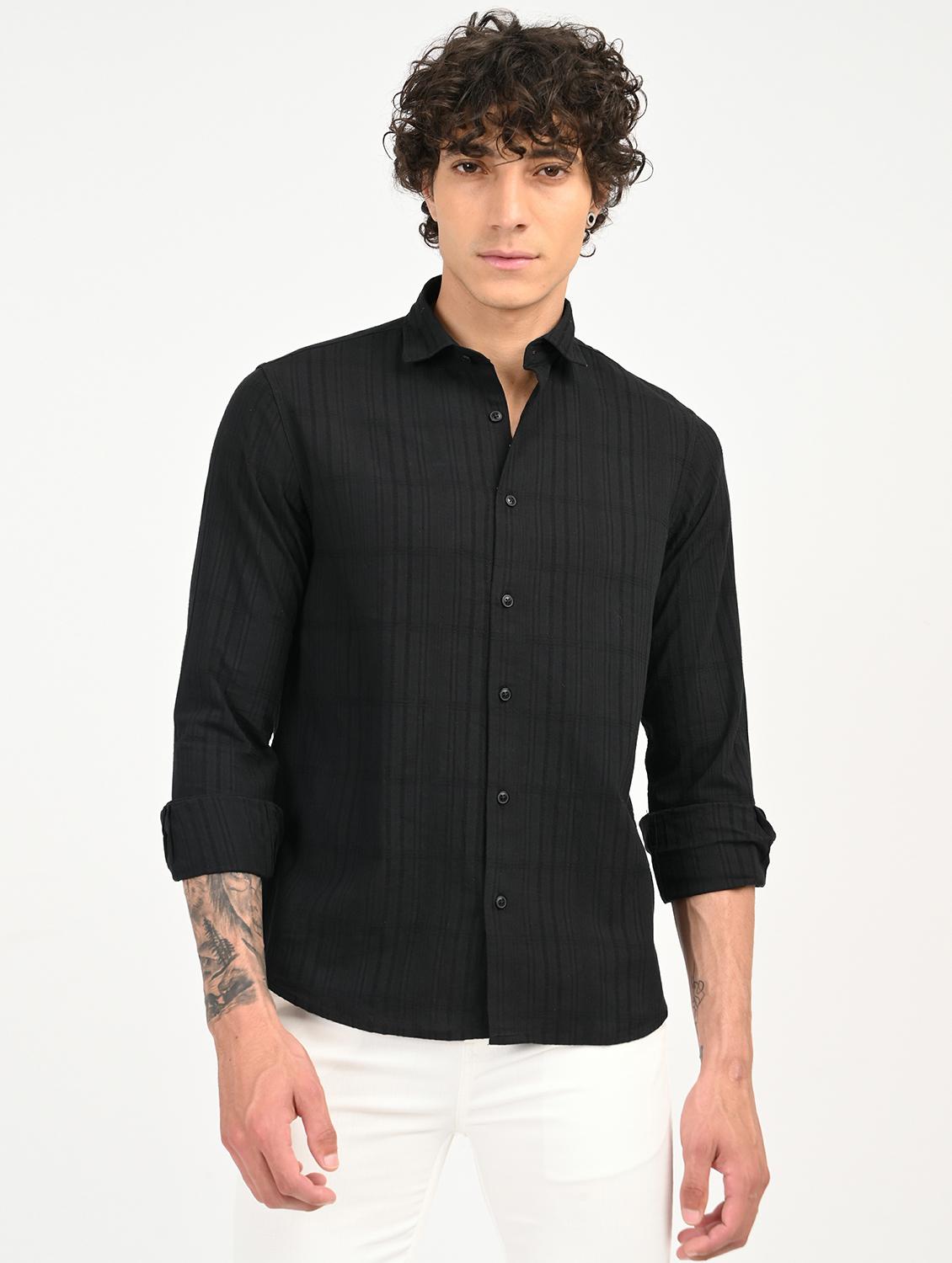 men solid collared long sleeve casual shirt - 22012841 - Zoom Image - 0