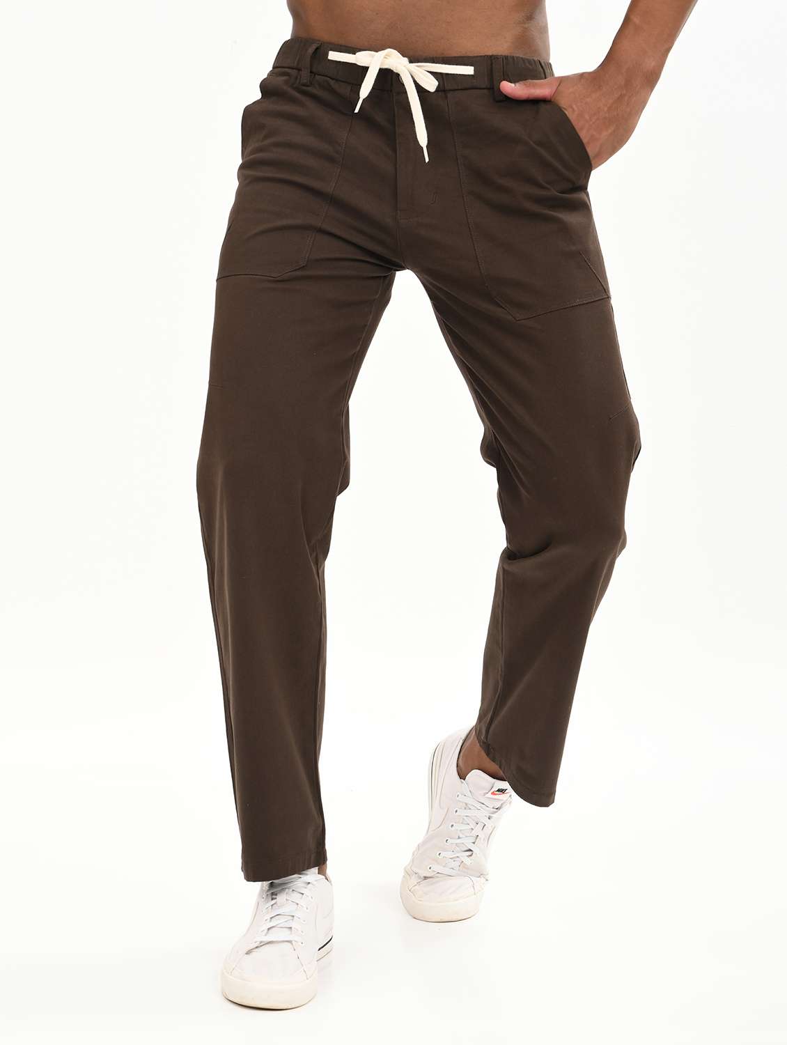 men solid mid rise relaxed fit cargo