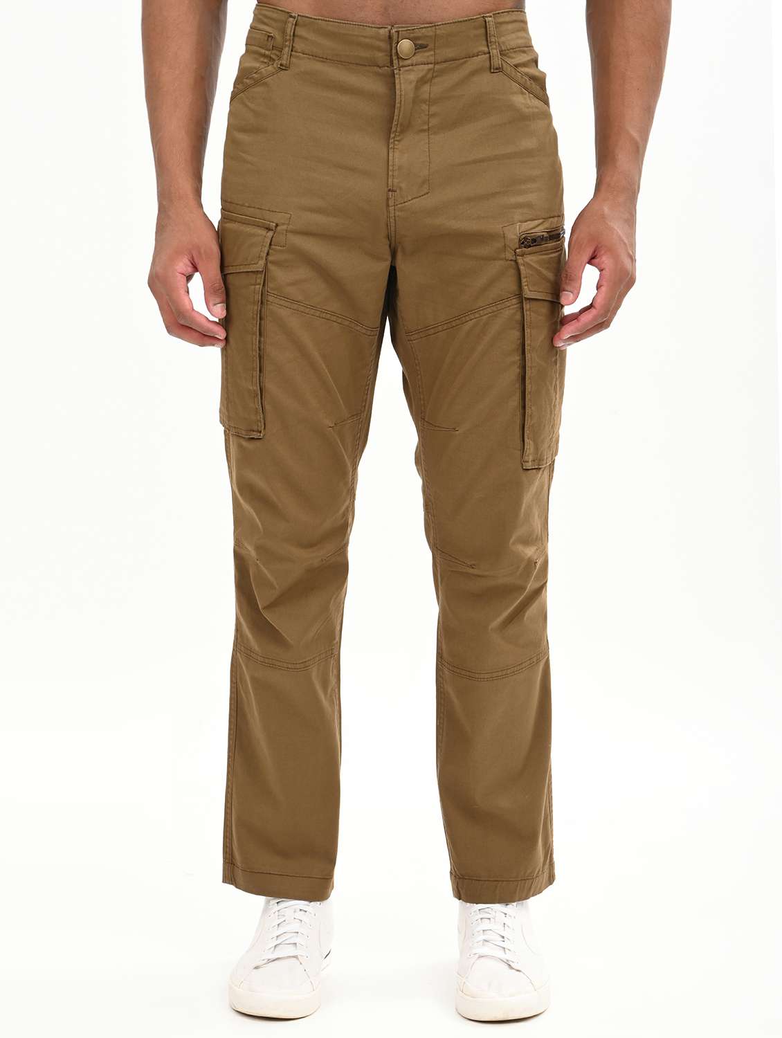 men solid mid rise relaxed fit cargo