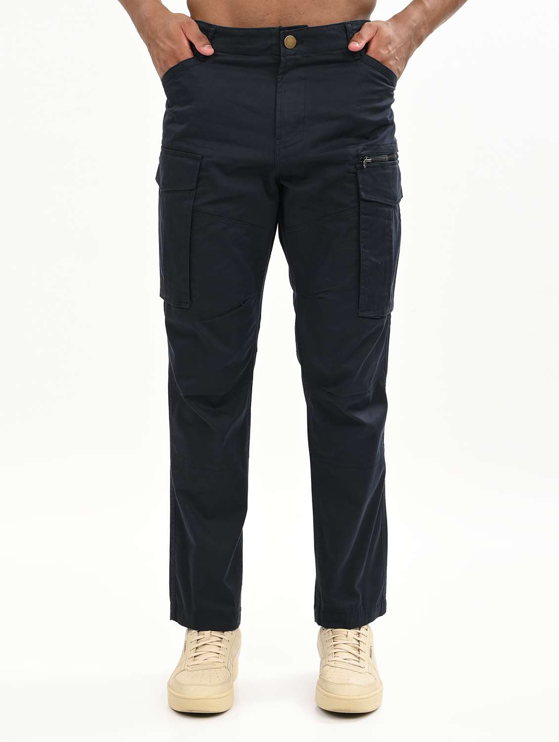 men solid mid rise relaxed fit cargo