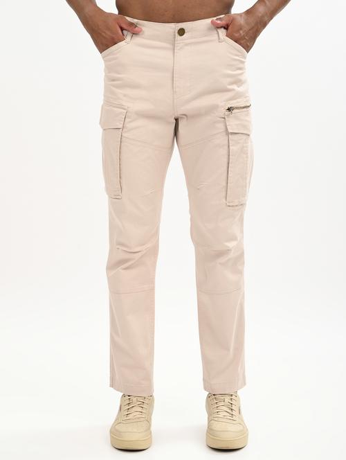 men solid mid rise regular fit cargo - 22012864 - Standard Image - 0