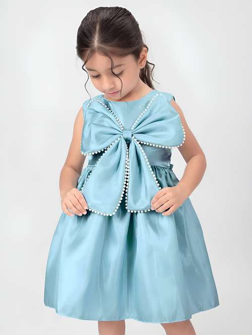 girls embellished bow detailed sleeveless frock