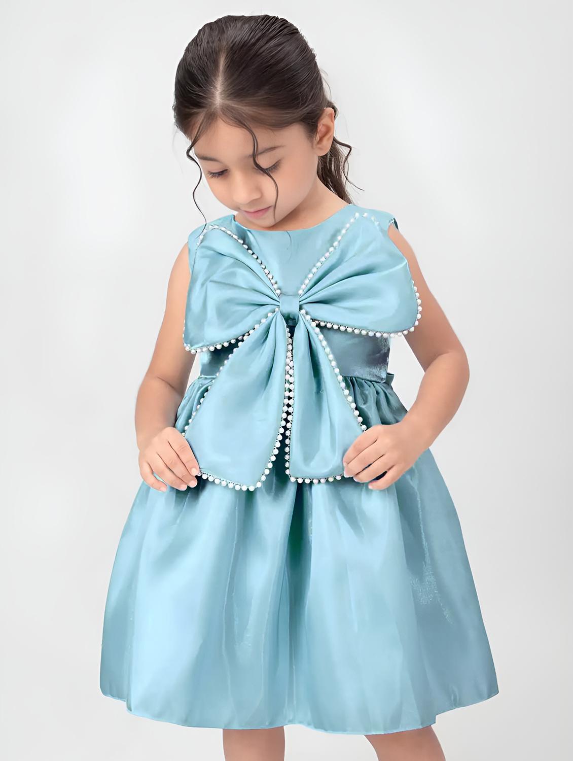 girls embellished bow detailed sleeveless frock
