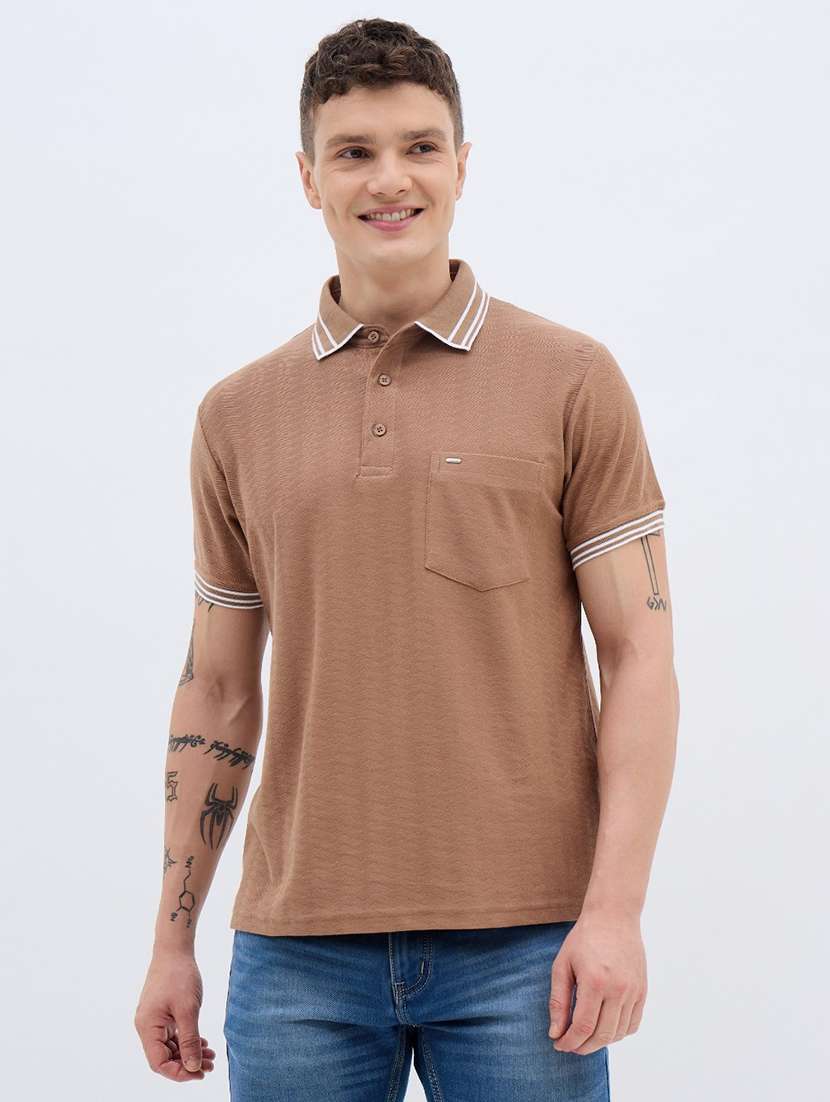 men self design short sleeve regular fit polo t-shirt
