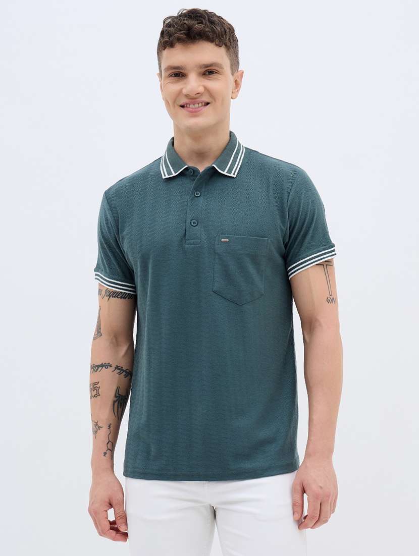 men self design short sleeve regular fit polo t-shirt