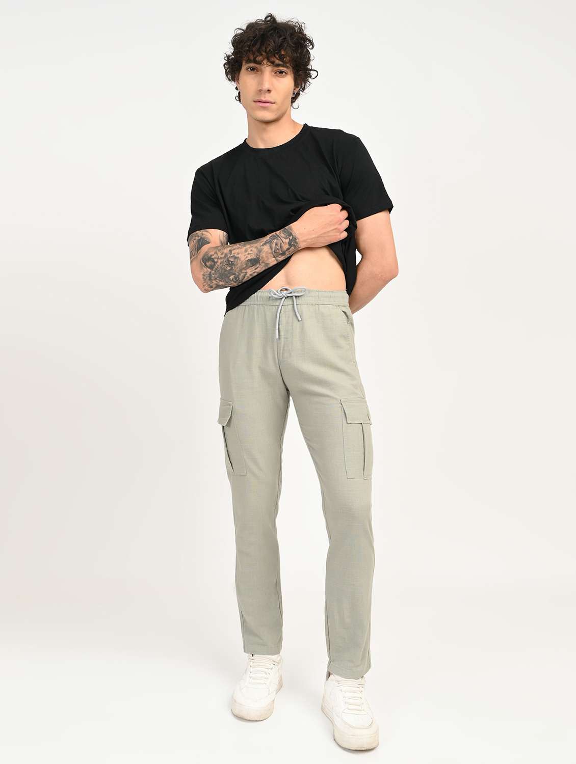 men solid mid rise relaxed fit cargo - 22012886 - Standard Image - 8