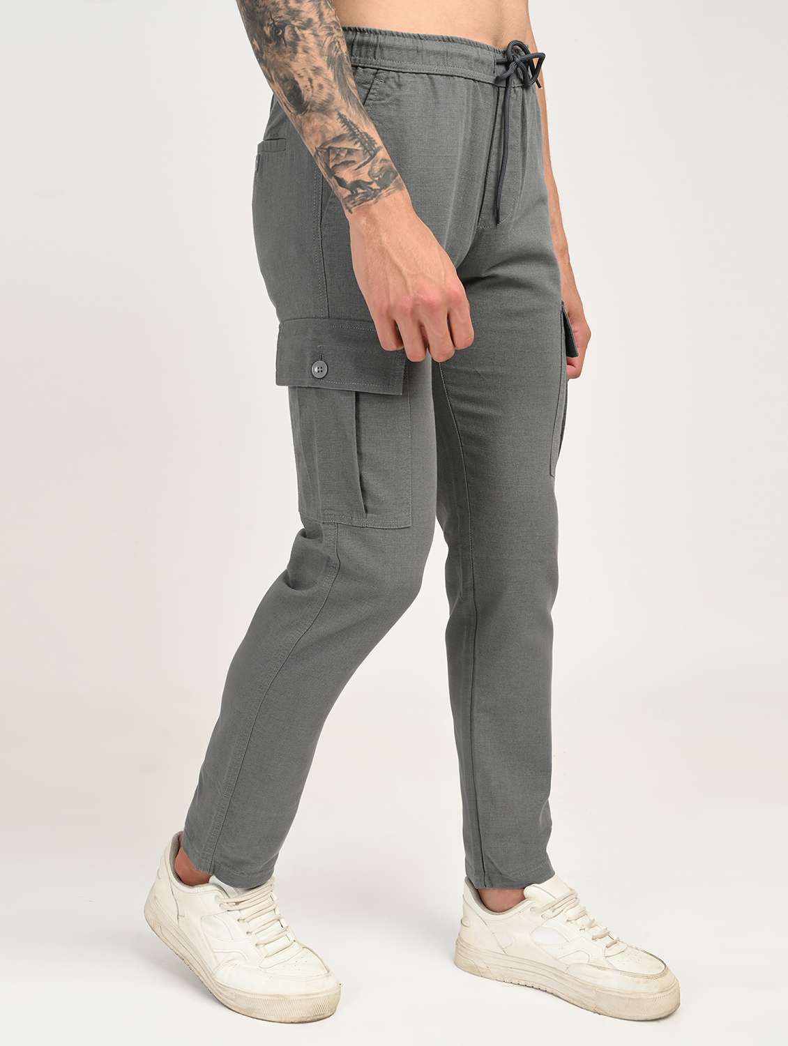 men solid mid rise regular fit cargo - 22012887 - Standard Image - 3