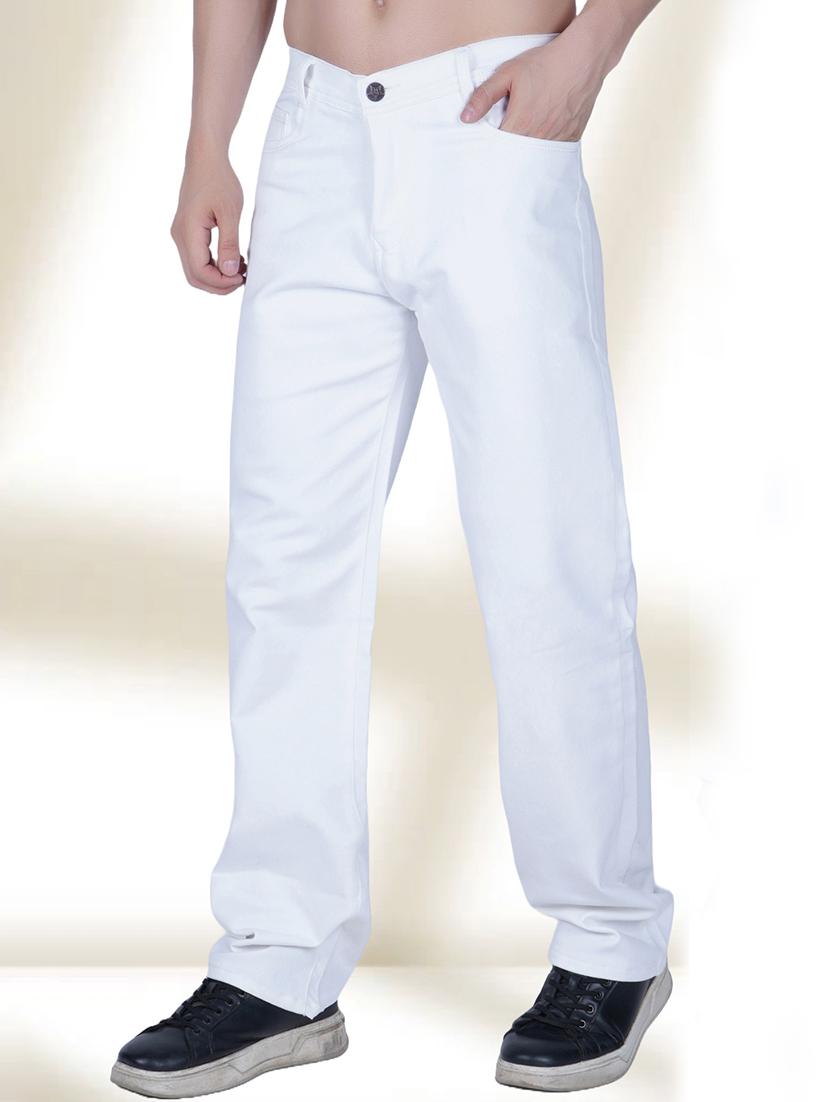 men white plain mid rise relaxed fit jeans