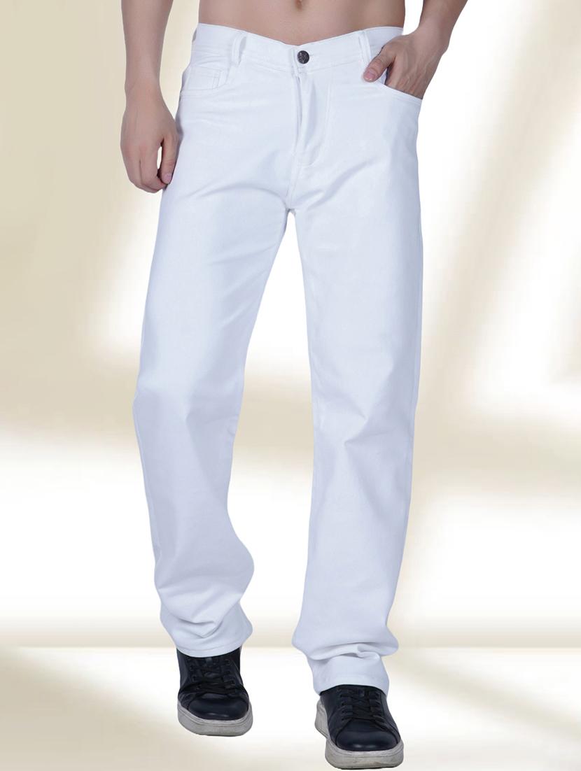 men white plain mid rise relaxed fit jeans