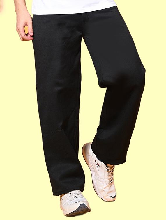 men black plain mid rise baggy jeans