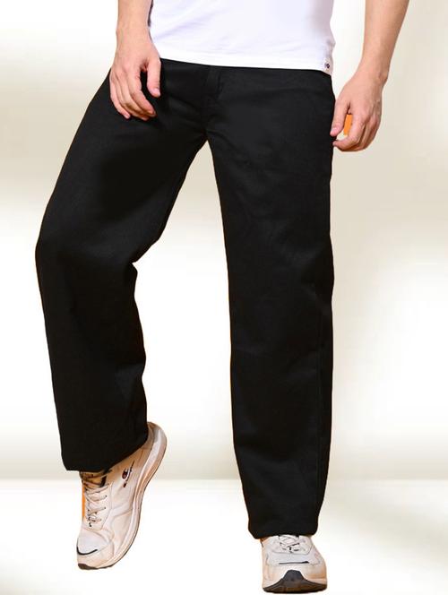 men black plain mid rise baggy jeans - 22012901 - Standard Image - 0