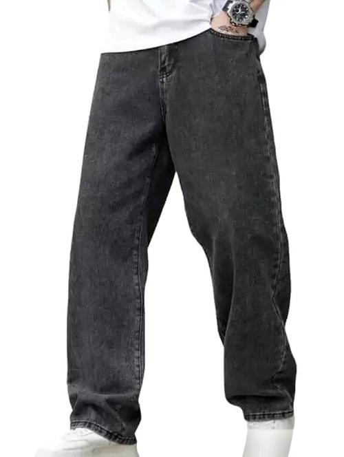 men grey plain mid rise baggy jeans - 22012903 -  Standard Image - 0