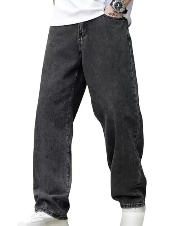 men grey plain mid rise baggy jeans - 22012903 -  Zoom Image - 0
