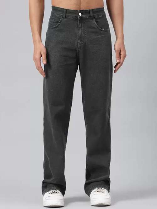 men grey plain mid rise relaxed fit jeans - 22012907 - Standard Image - 0