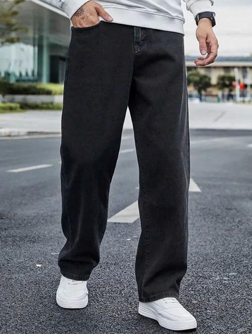 men grey plain mid rise baggy jeans - 22012915 - Standard Image - 0