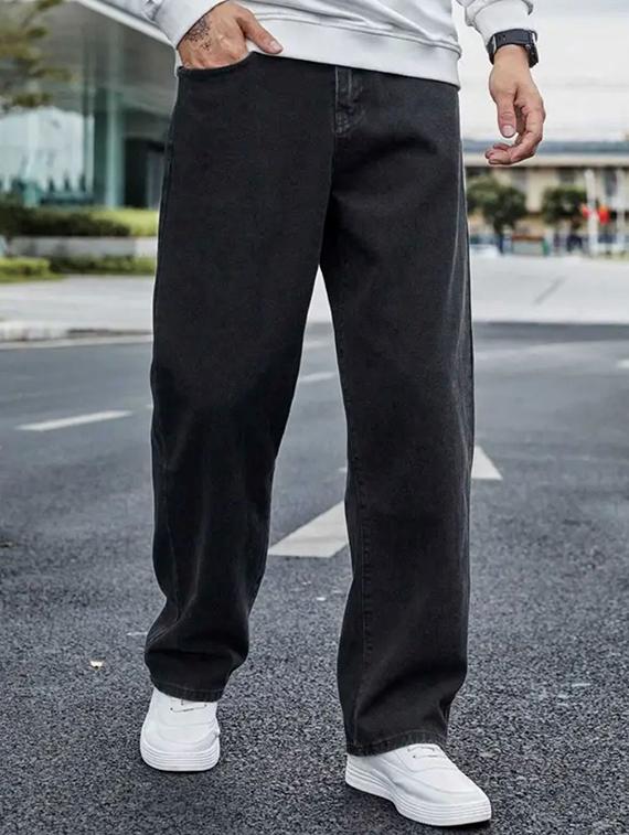 men grey plain mid rise baggy jeans - 22012915 - Zoom Image - 0