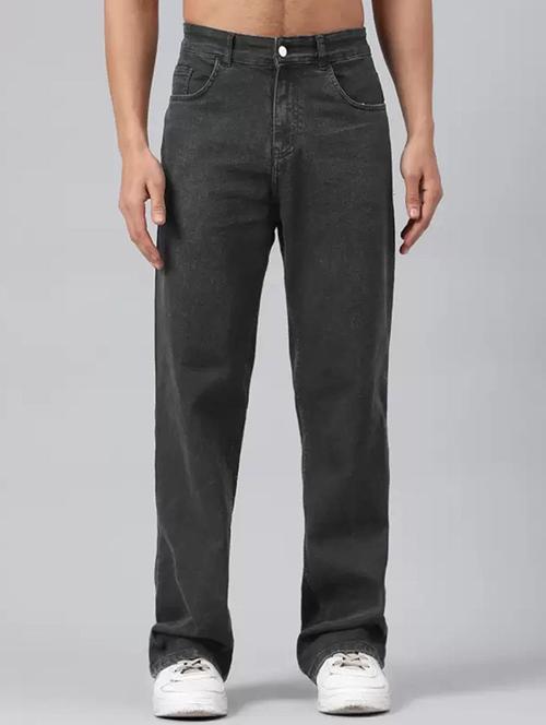 men grey plain mid rise relaxed fit jeans - 22012925 - Standard Image - 0