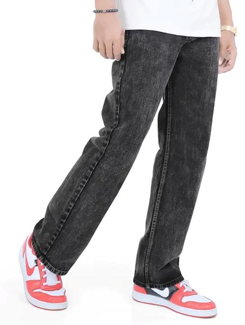 men grey plain mid rise relaxed fit jeans - 22012927 - Standard Image - 0