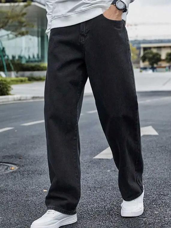men grey plain mid rise baggy jeans