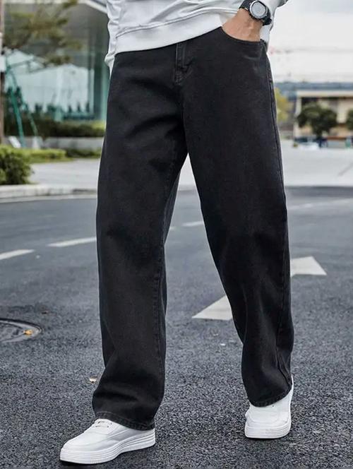 men grey plain mid rise baggy jeans - 22012930 - Standard Image - 0