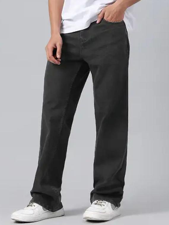 men grey plain mid rise relaxed fit jeans