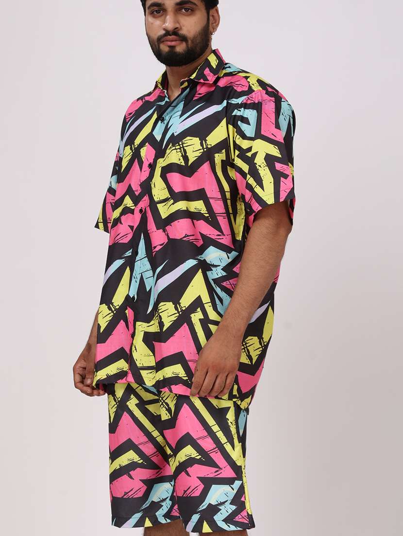 men printed short shorts & shirt co-ords set - 22012954 - Standard Image - 3