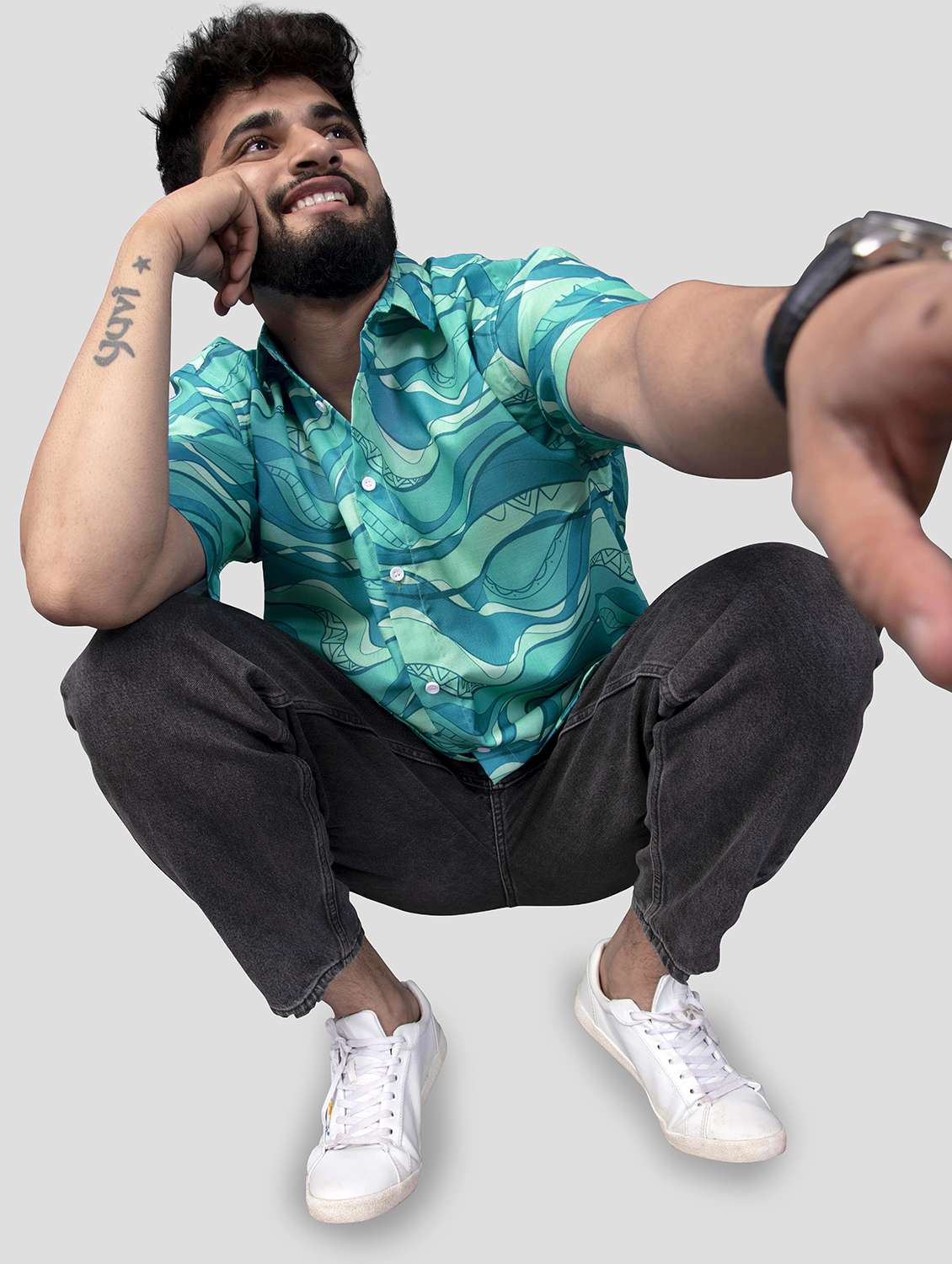 men printed short sleeve oversized casual shirt - 22012960 -  Standard Image - 3