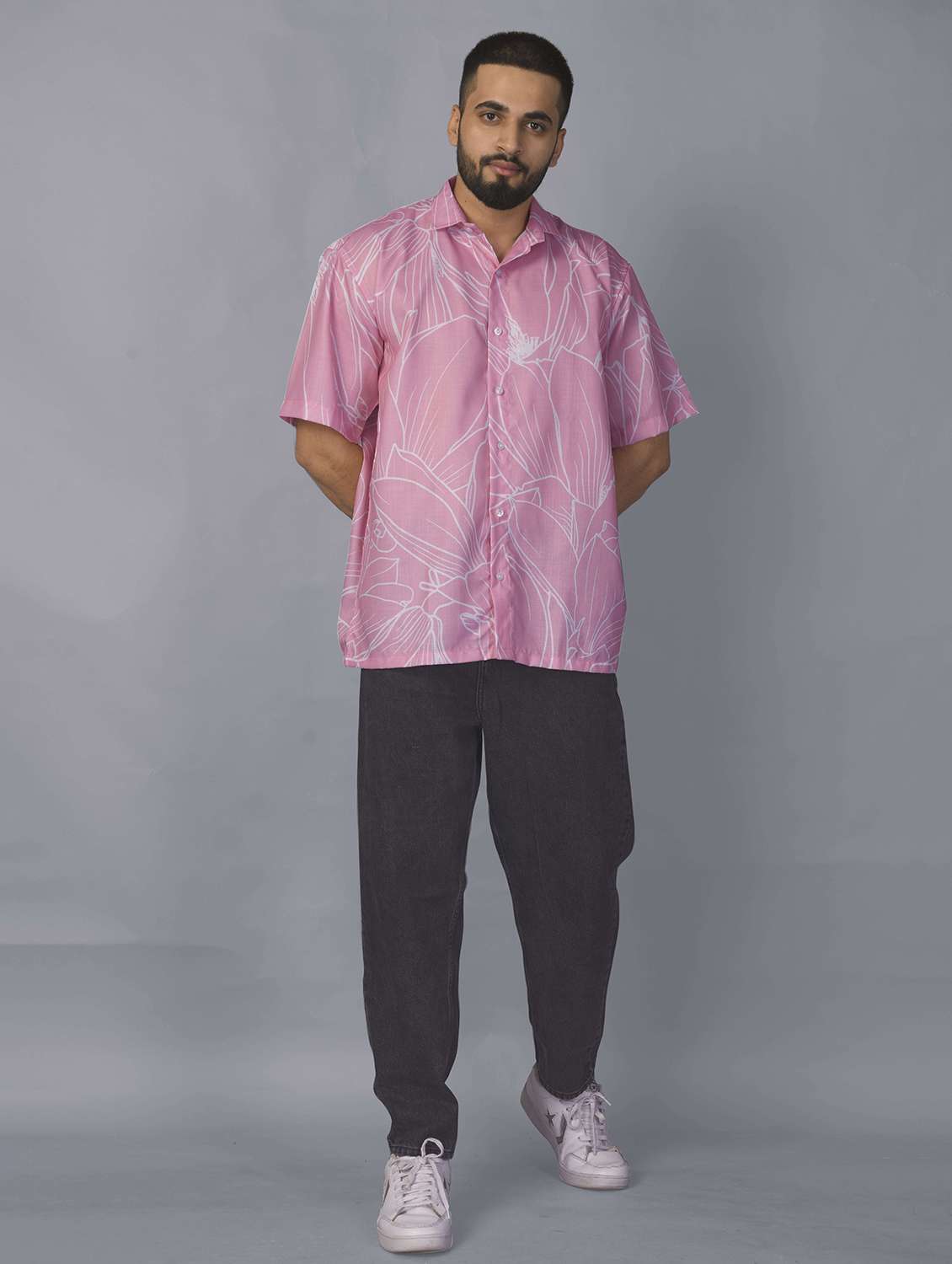 men floral printed short sleeve oversized casual shirt - 22012964 -  Standard Image - 3