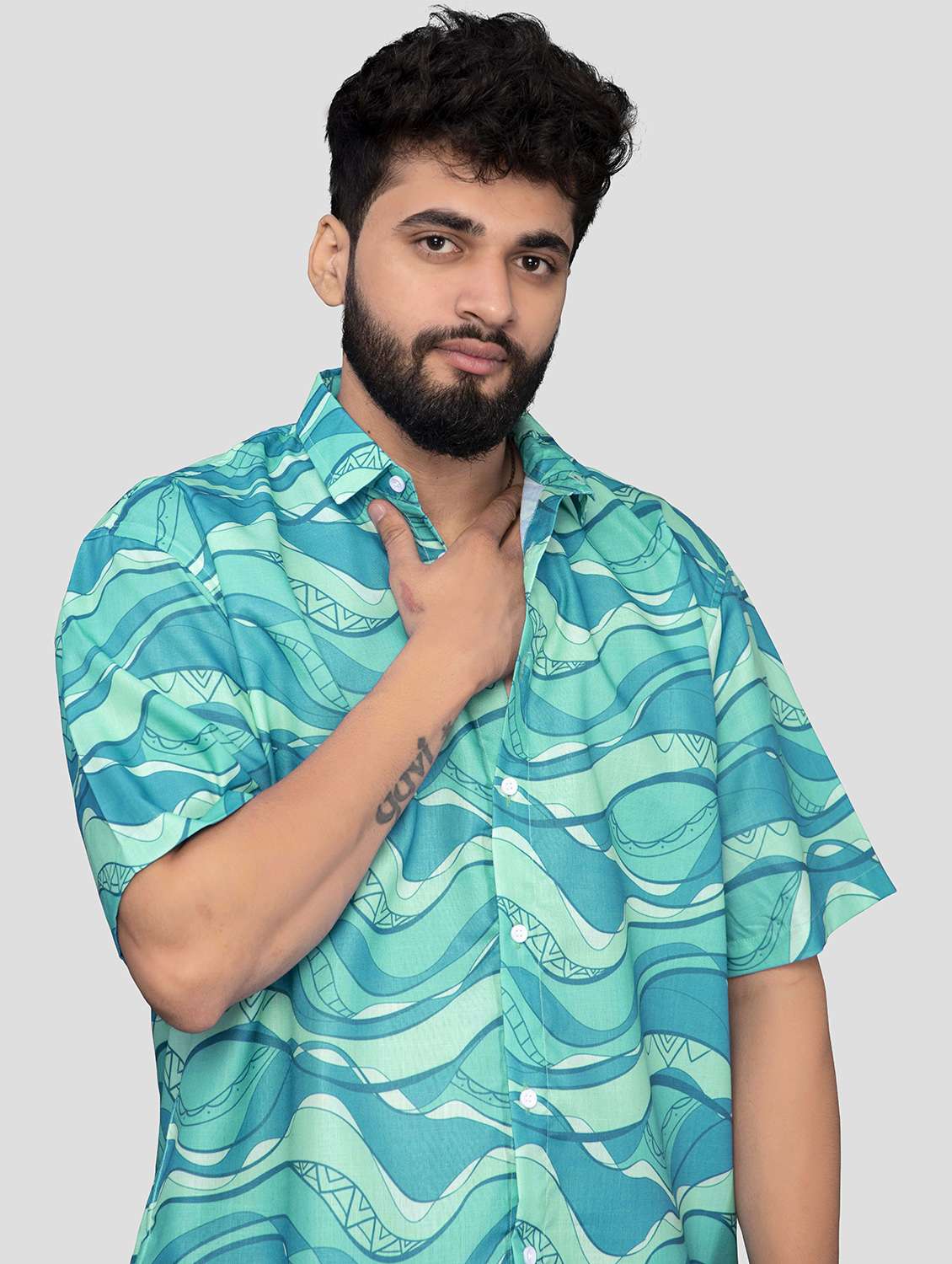 men printed short sleeve oversized casual shirt