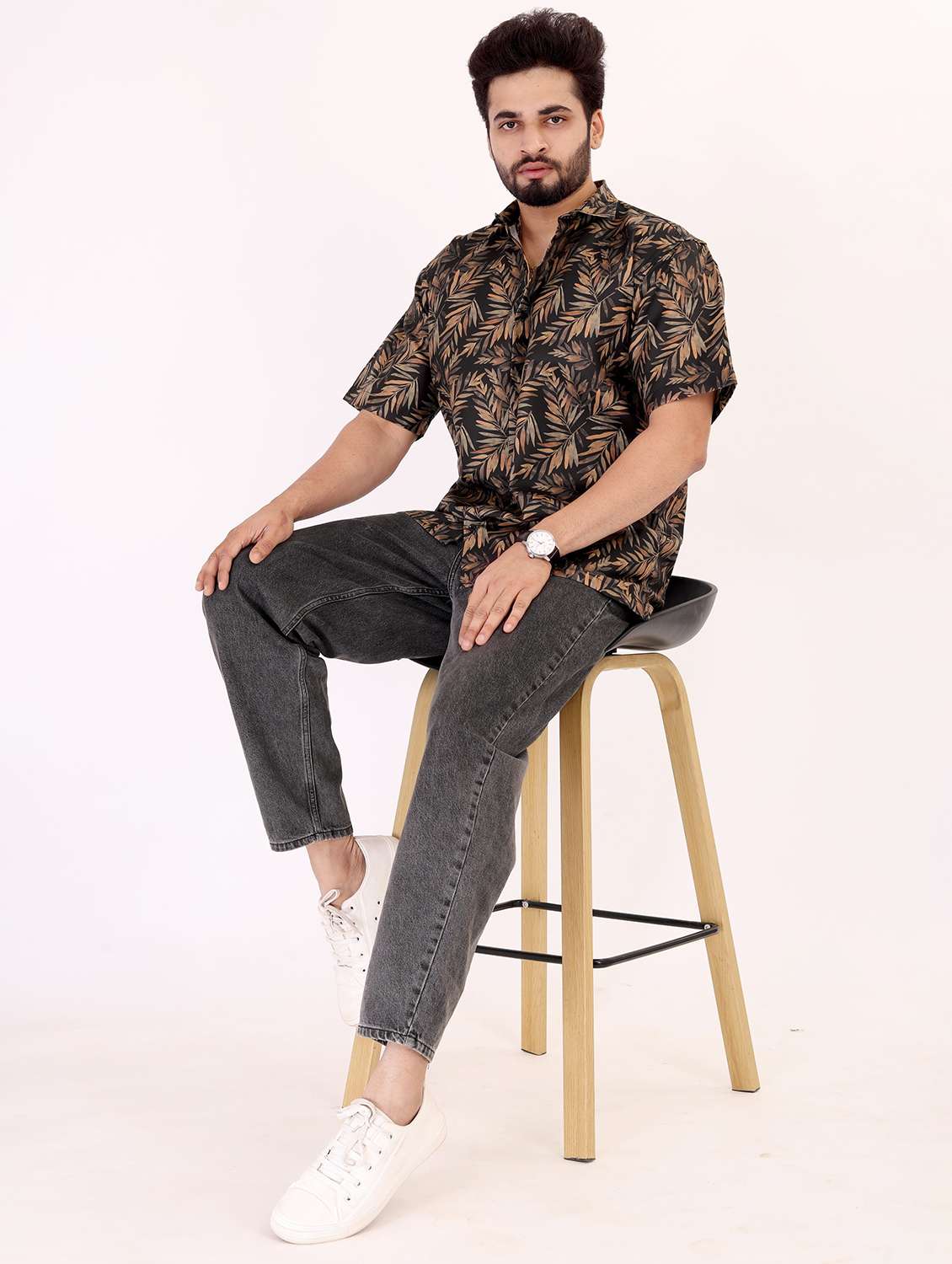 men printed short sleeve oversized casual shirt - 22012994 -  Standard Image - 3