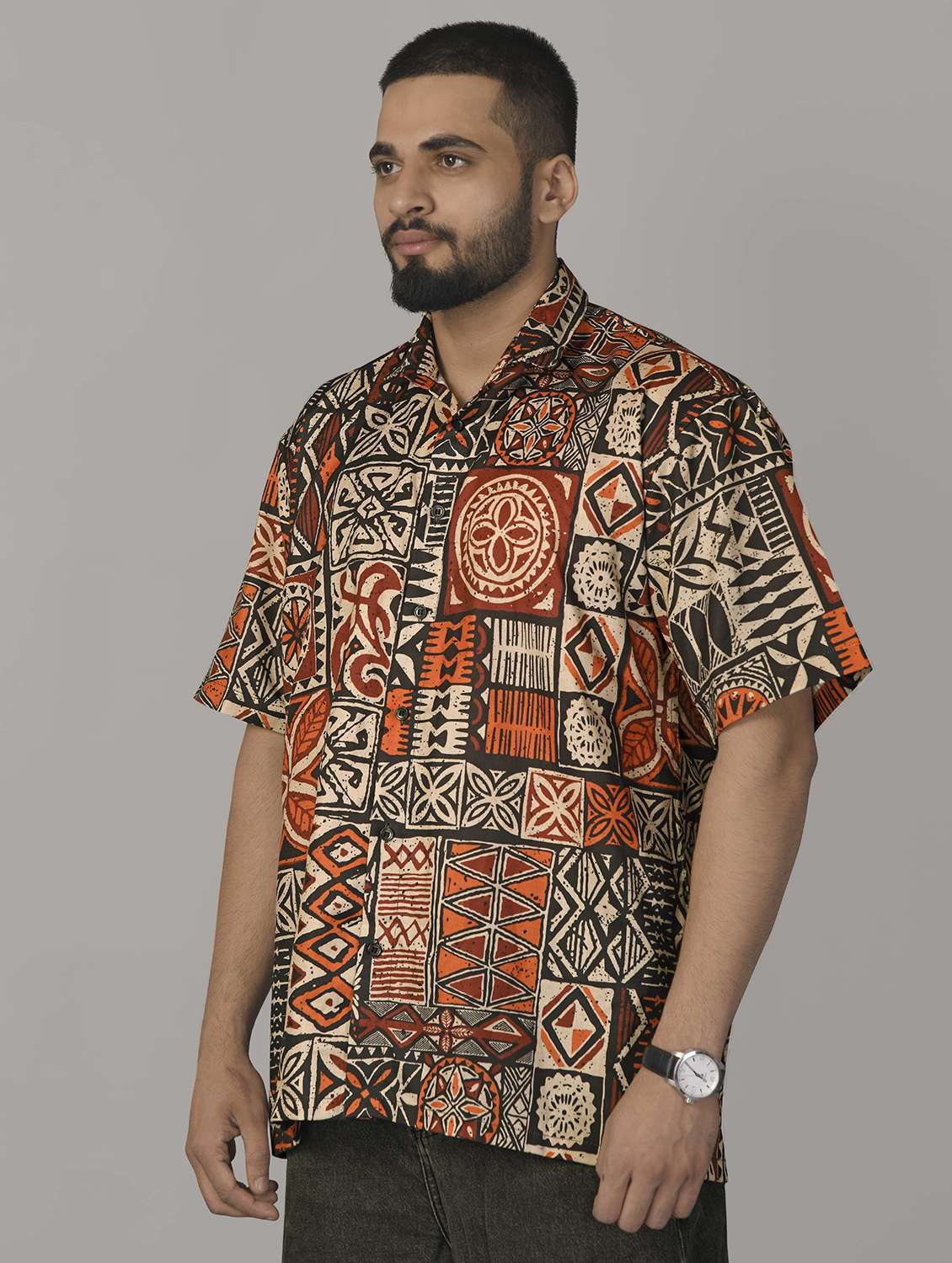 men printed short sleeve oversized casual shirt