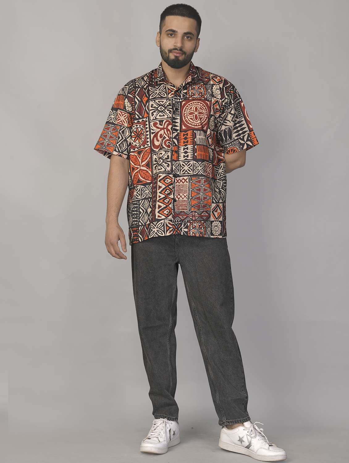 men printed short sleeve oversized casual shirt - 22012996 -  Standard Image - 3