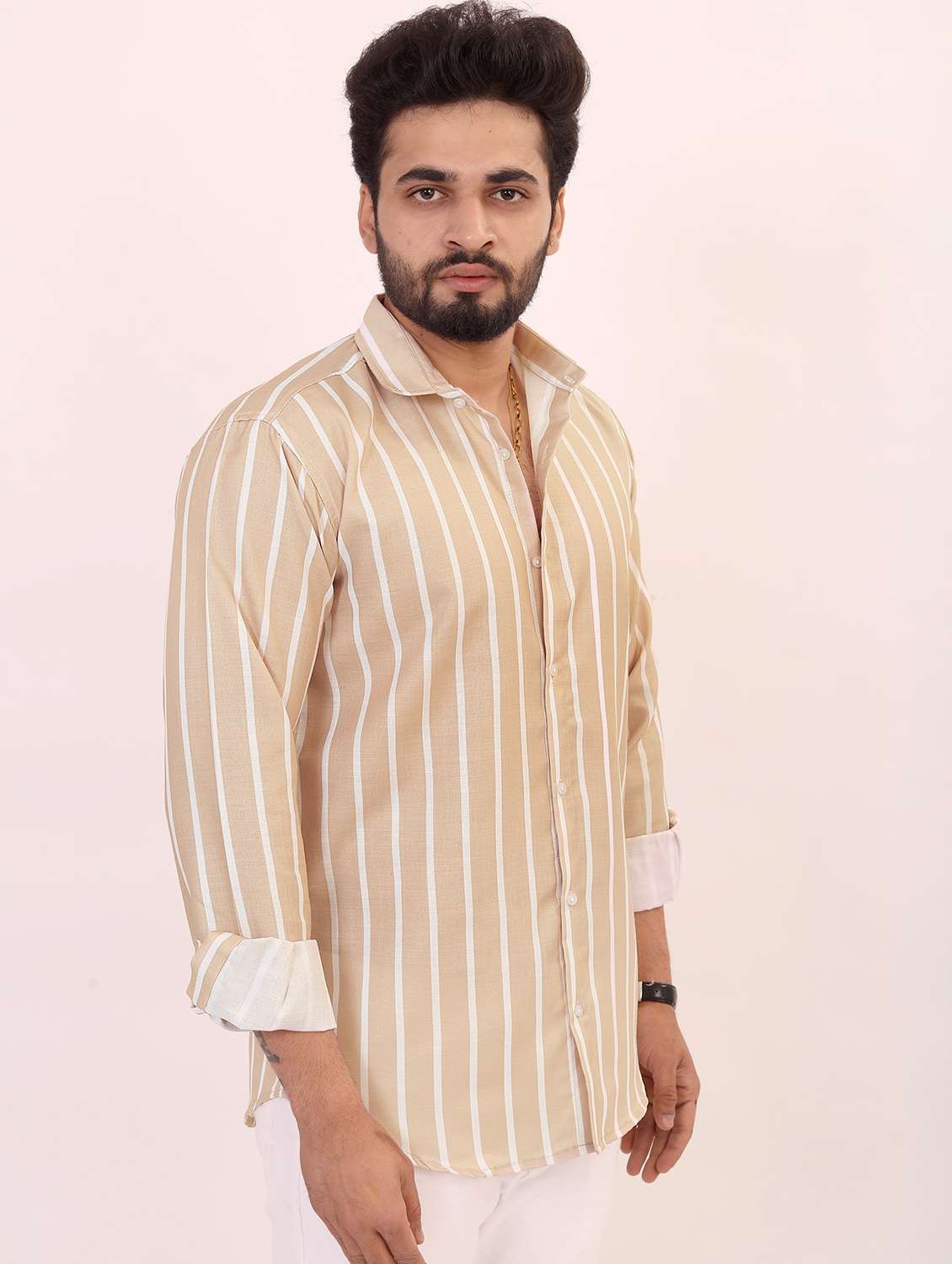 men striped long sleeve regular fit casual shirt