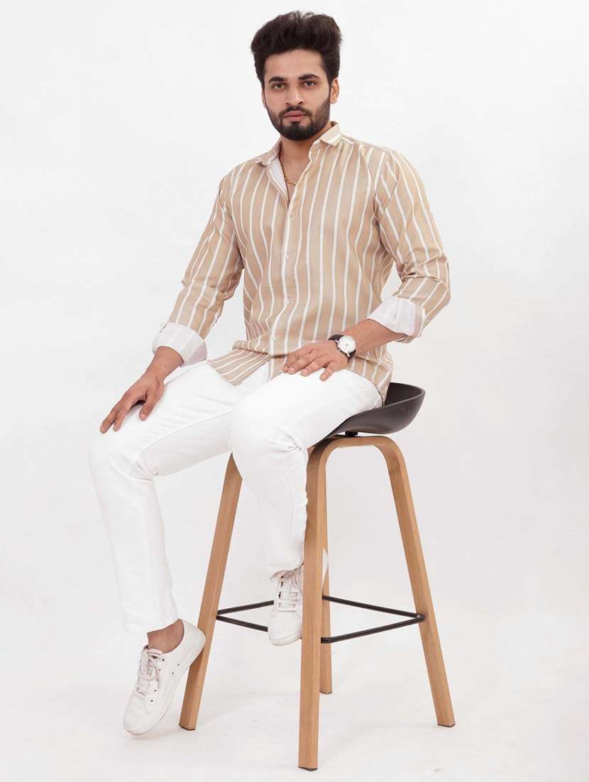 men striped long sleeve regular fit casual shirt - 22013024 -  Standard Image - 3