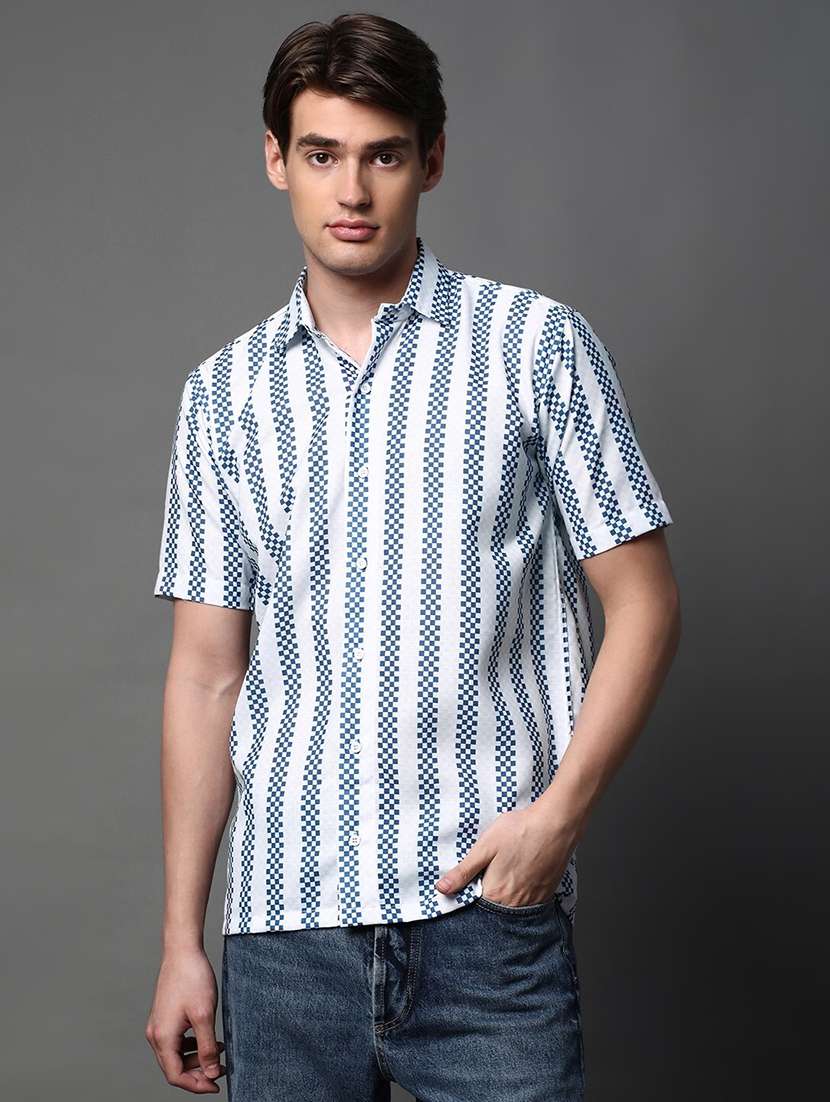 men printed short sleeve regular fit casual shirt