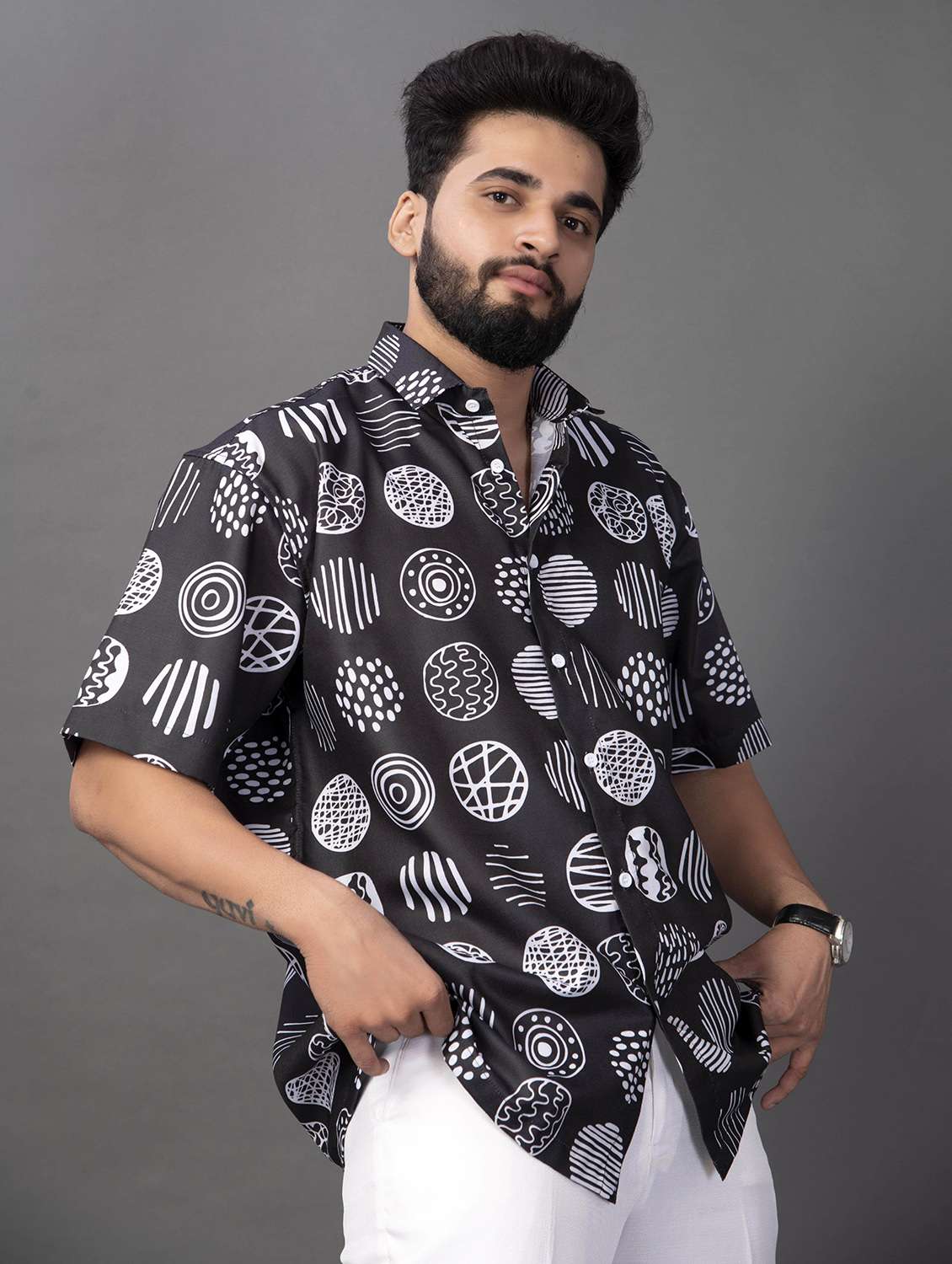 men printed short sleeve oversized casual shirt
