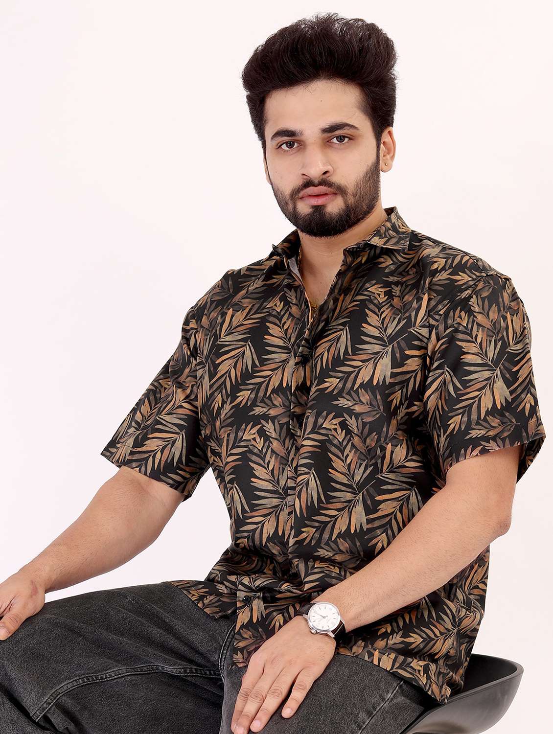 men printed short sleeve oversized casual shirt