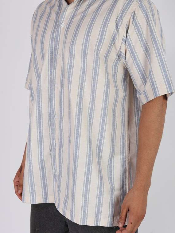 men striped short sleeve oversized casual shirt - 22013067 -  Standard Image - 3