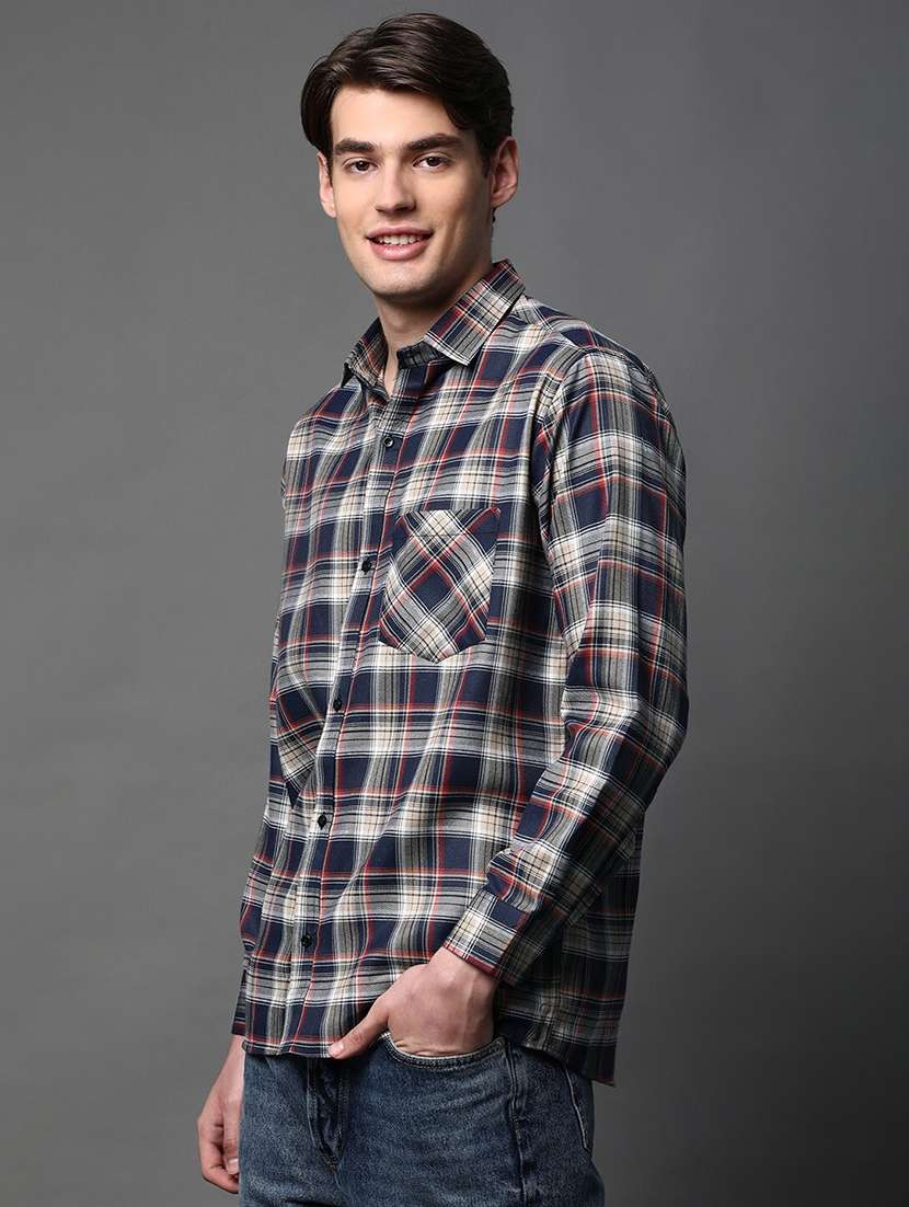 men checkered long sleeve regular fit casual shirt