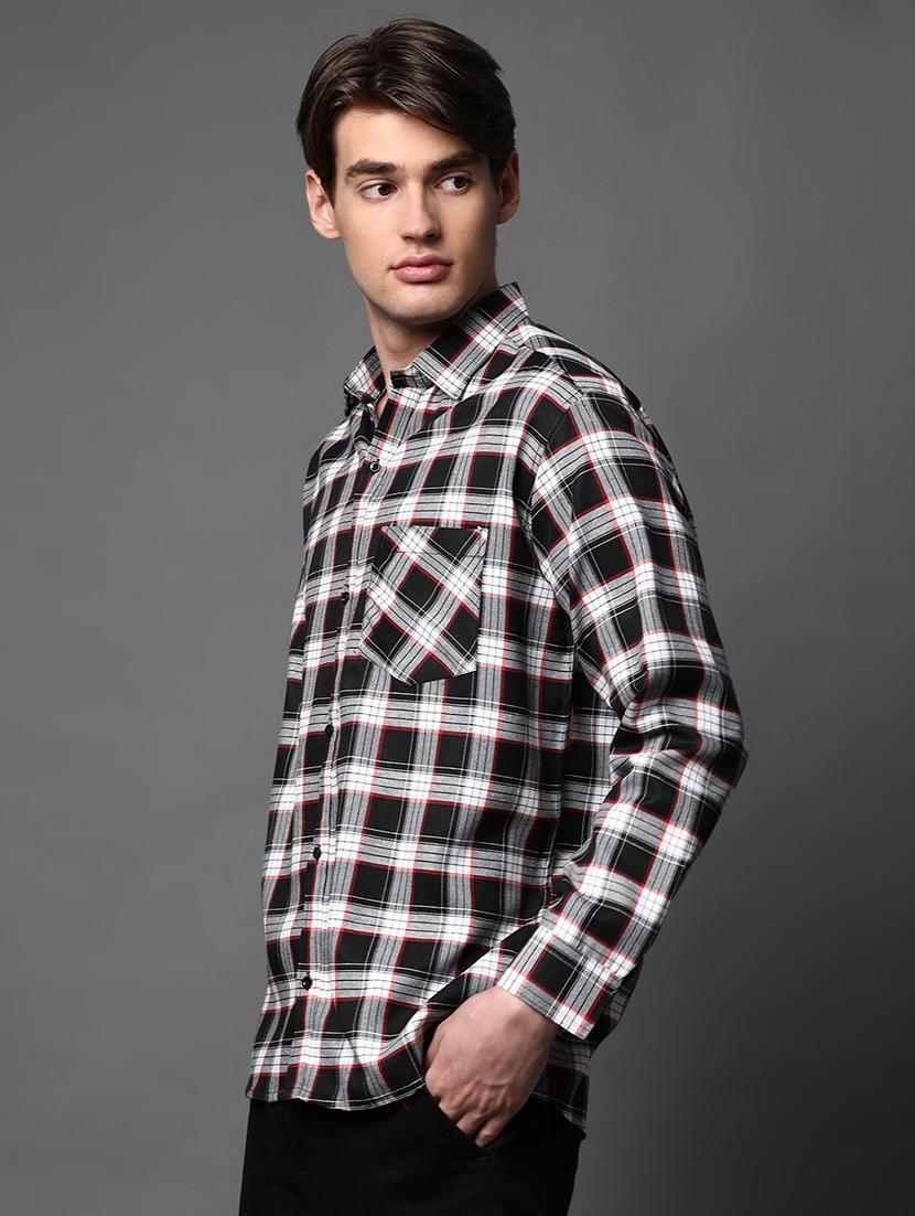 men checkered long sleeve regular fit casual shirt