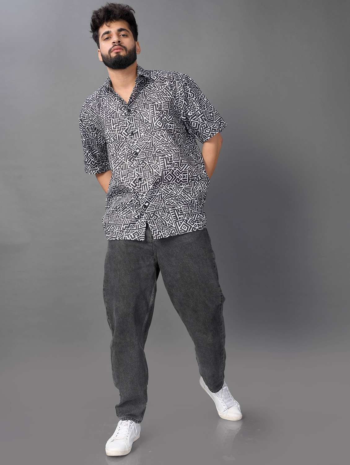 men printed short sleeve oversized casual shirt - 22013076 -  Standard Image - 3