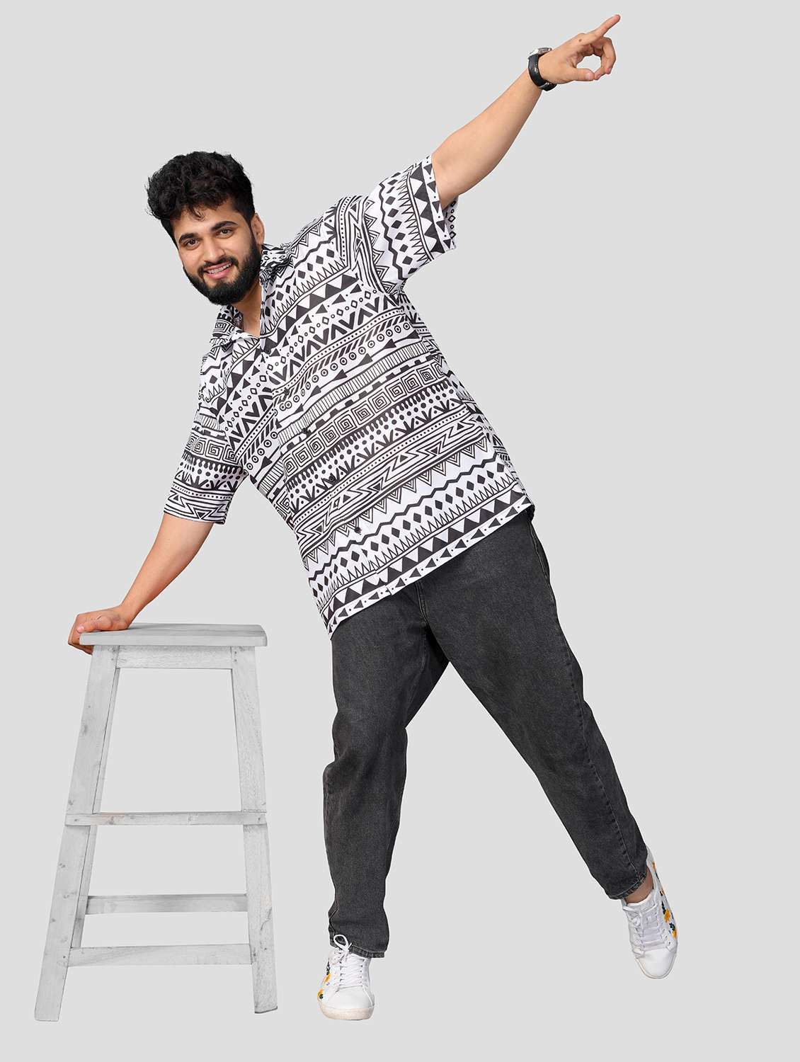 men printed short sleeve oversized casual shirt - 22013078 -  Standard Image - 3