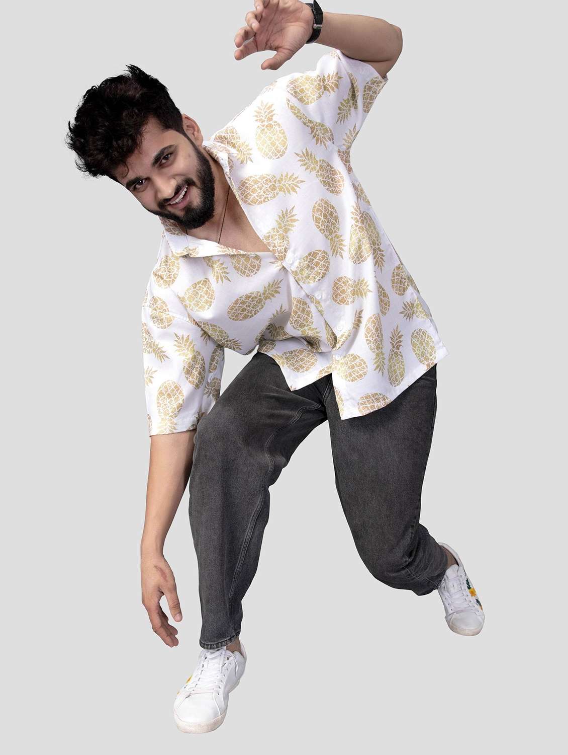 men printed short sleeve oversized casual shirt - 22013096 -  Standard Image - 3