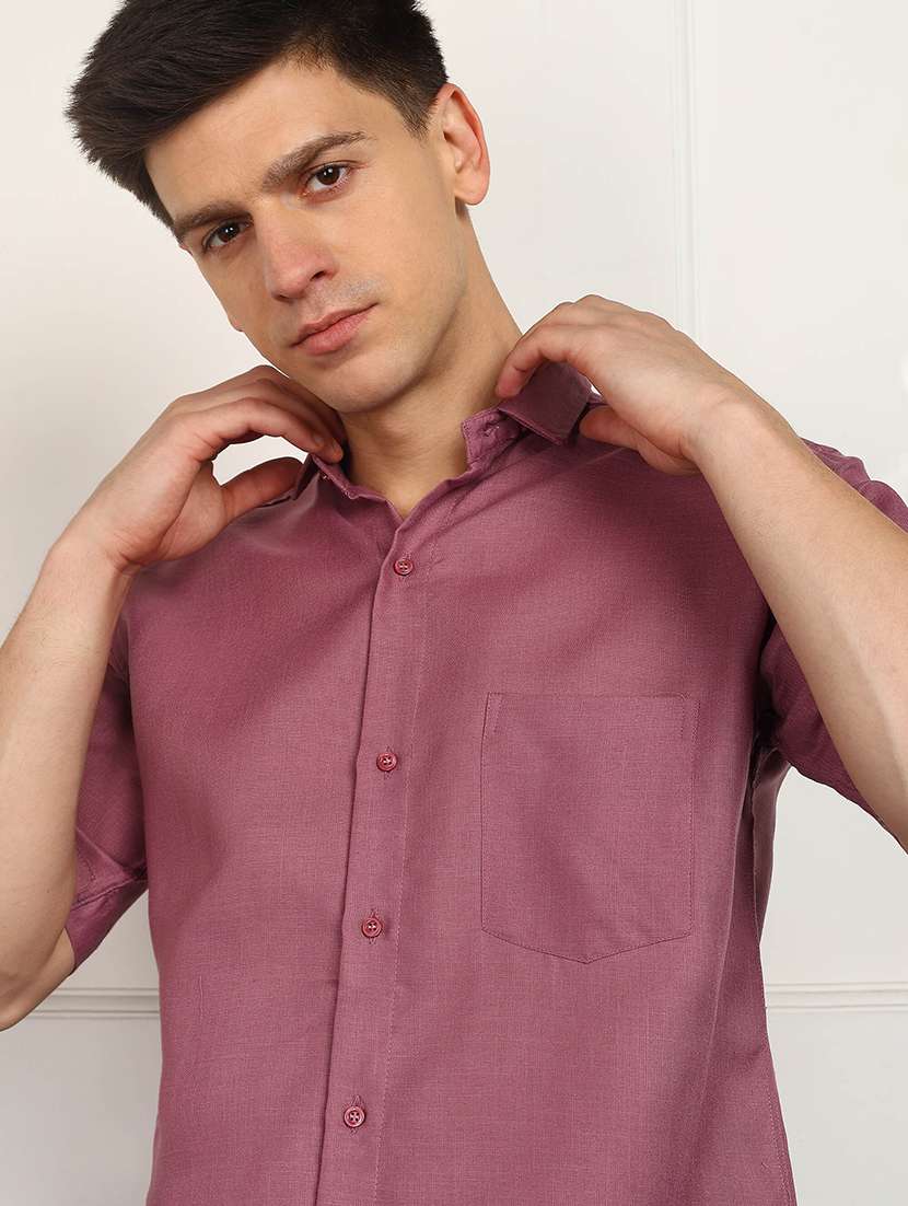 men solid short sleeve regular fit casual shirt - 22013100 - Standard Image - 3