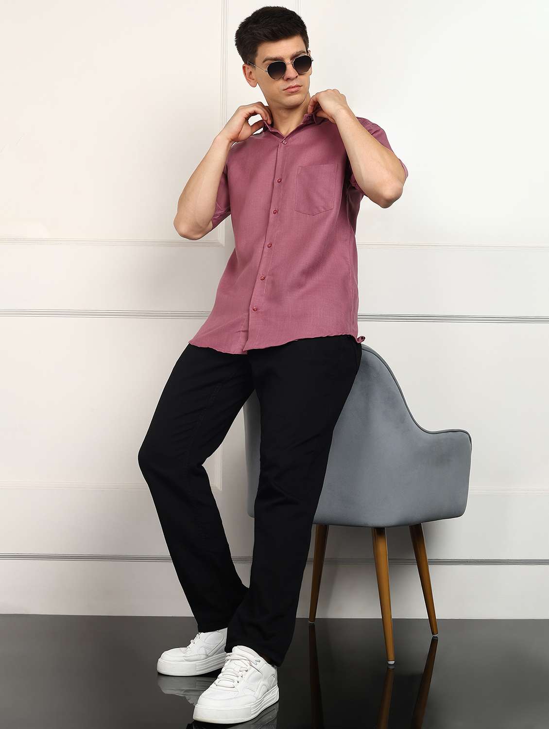 men solid short sleeve regular fit casual shirt - 22013100 - Standard Image - 5