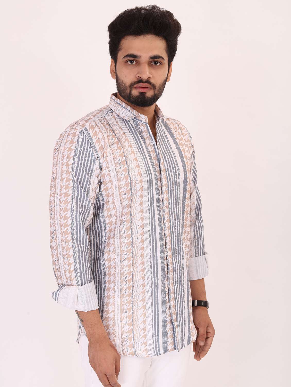 men printed long sleeve regular fit casual shirt