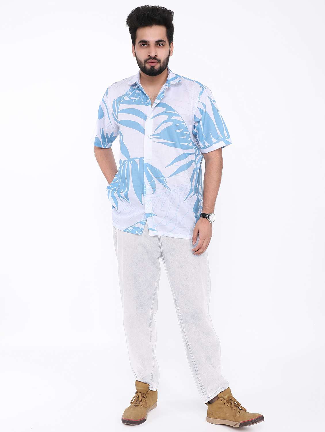 men printed short sleeve oversized casual shirt - 22013106 -  Standard Image - 3