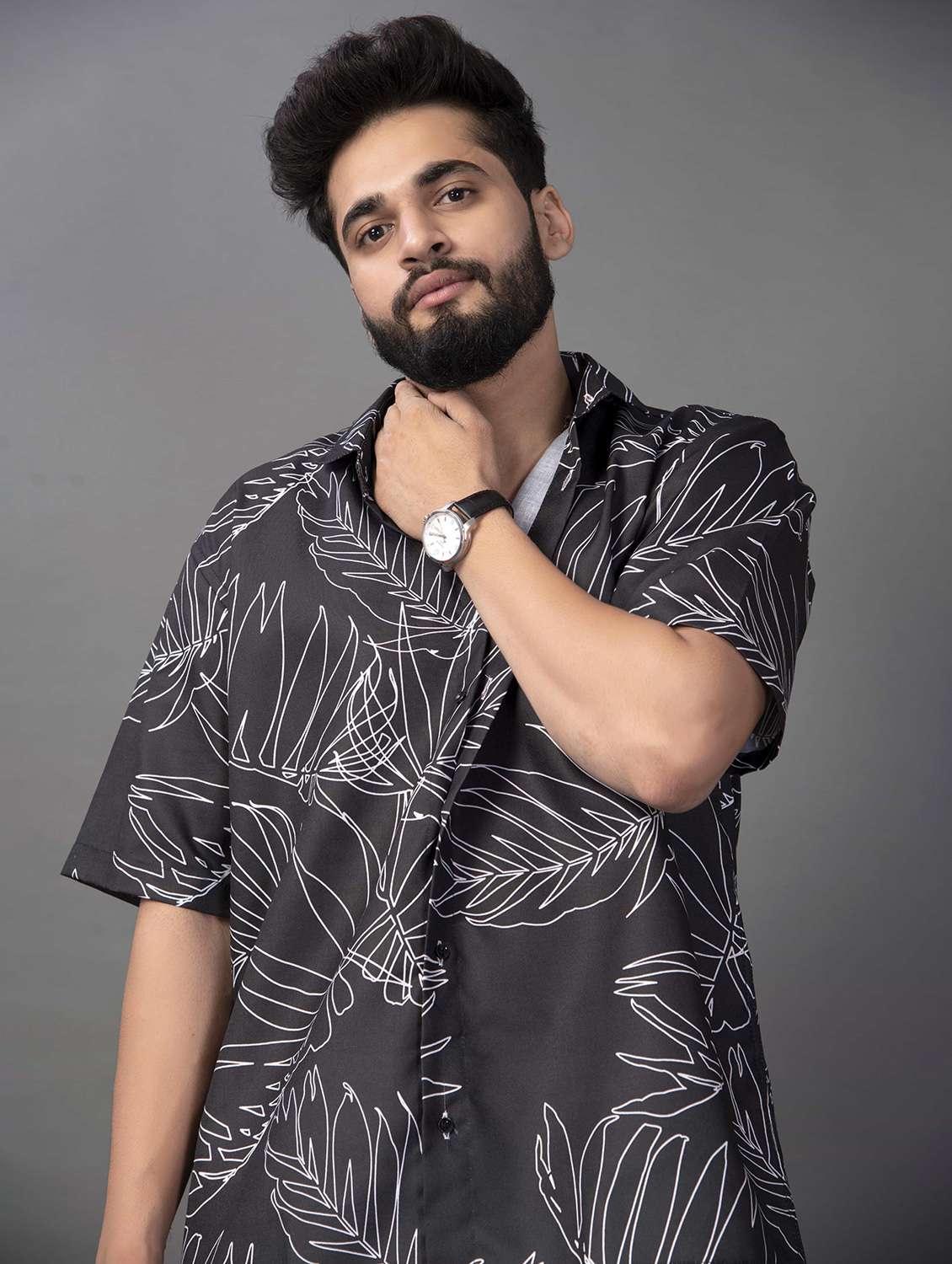 men printed short sleeve oversized casual shirt